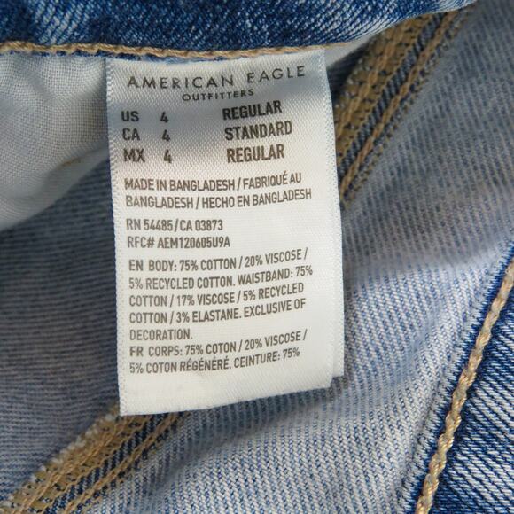 American Eagle Mom Straight Jeans Ripped High Rise Mom Jeans Size 4 Medium Wash - Picture 6 of 7